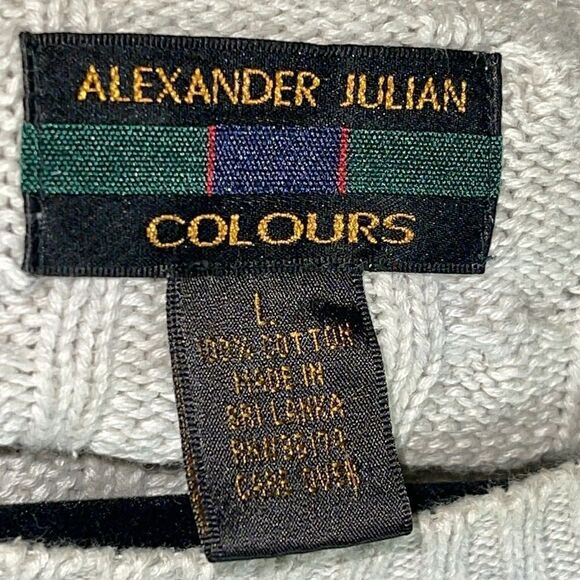 Vintage Alexander Julian sweater Mens size large cotton cable knit crew neck 90s - Picture 12 of 12